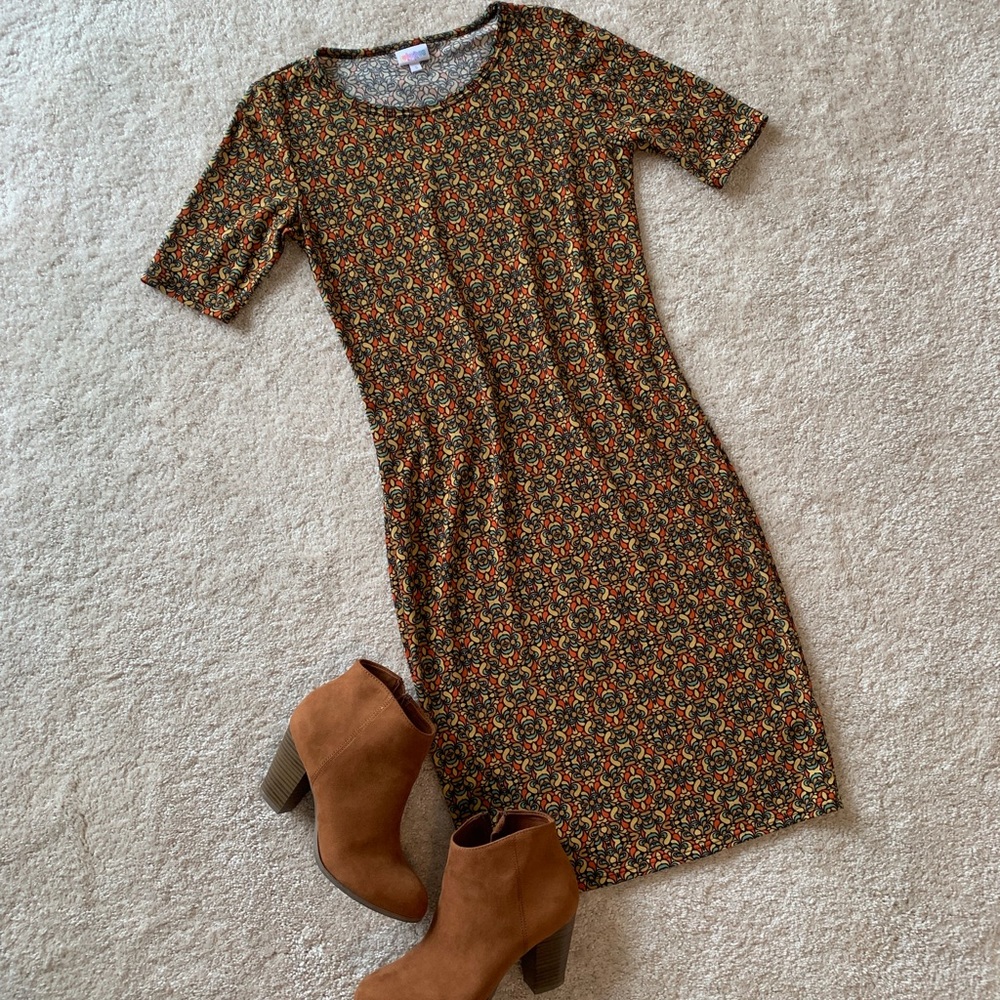 LuLaRoe Floral Midi Dress - Black and Orange